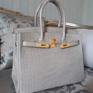 Hermès Birkin 30 Beton Alligator Mississippi Matte Gold Hardware GHW