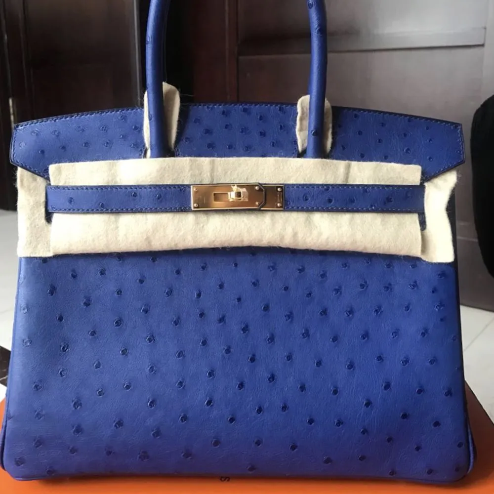 Hermès Birkin 30 Bleu Saphir Ostrich Gold Hardware GHW