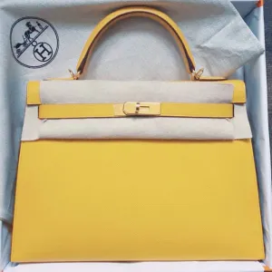 Hermès Kelly 25 Jaune Ambre Sellier Epsom Gold Hardware GHW