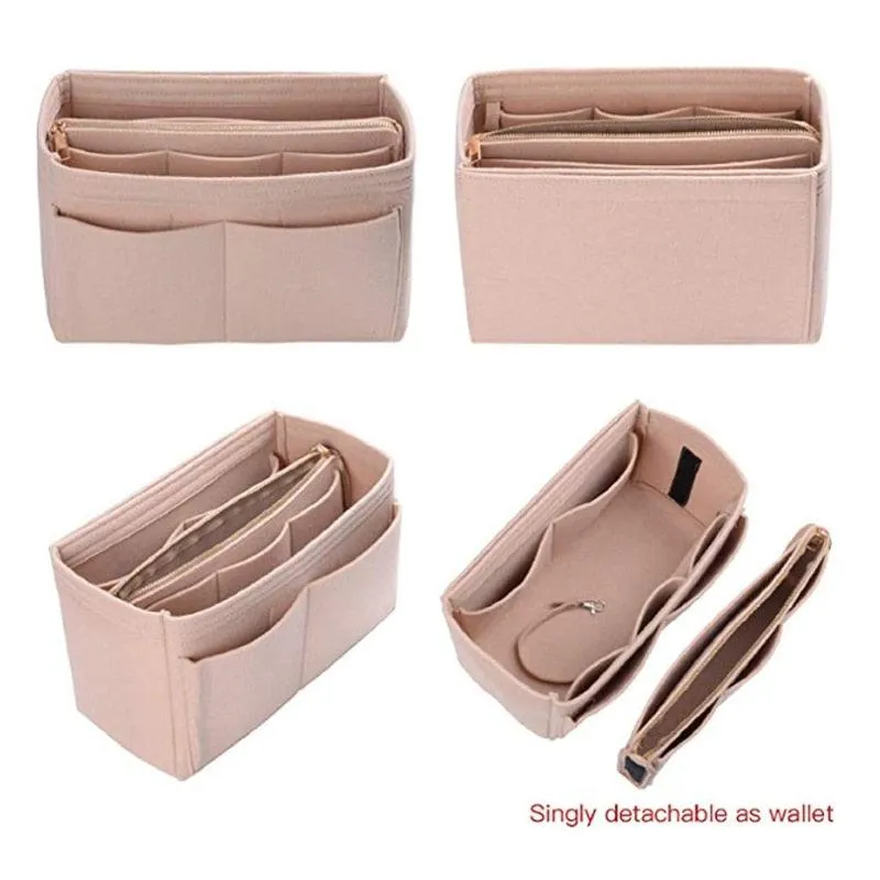 HHYUKIMI Brand Make up Organizer Felt Insert Bag For Handbag Travel Inner Purse Portable Cosmetic Bags Fit Various Brand Bags