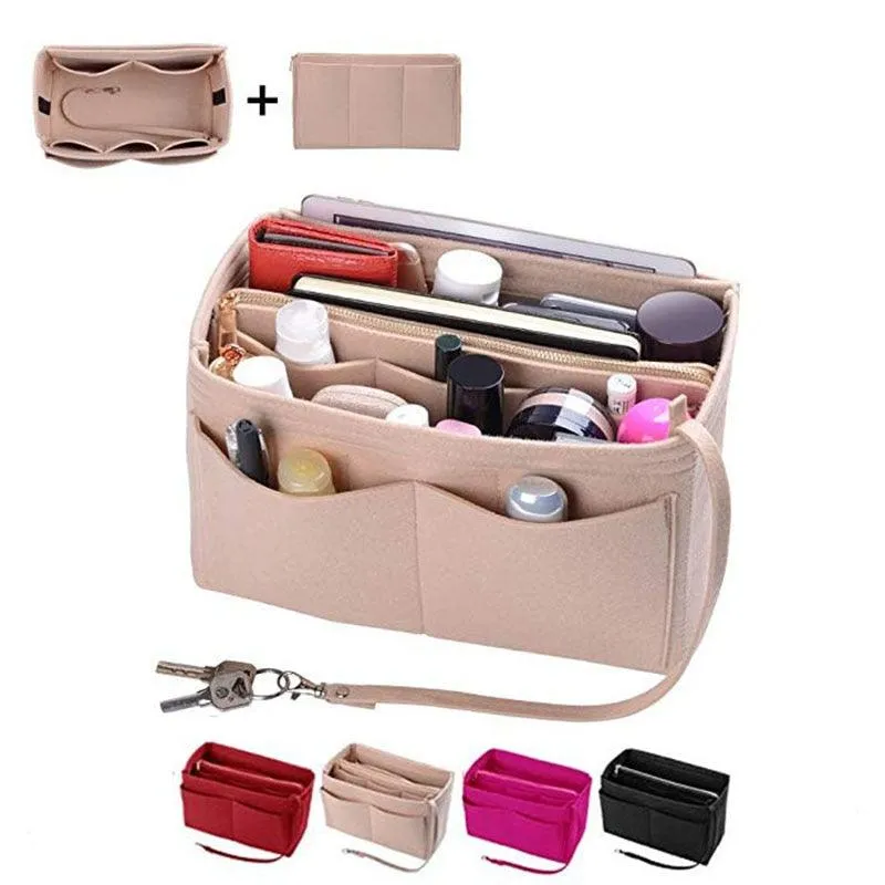 HHYUKIMI Brand Make up Organizer Felt Insert Bag For Handbag Travel Inner Purse Portable Cosmetic Bags Fit Various Brand Bags