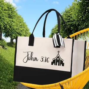 John 3:16 Religious Tote Bag for Women Bible Verse Canvas Tote Bag Religious Gifts Bible Verse Gift Church Tote Bag