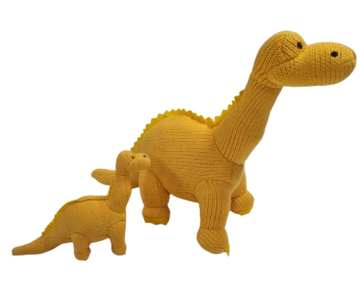 Knitted Diplodocus Dinosaur Rattle Toy - Yellow