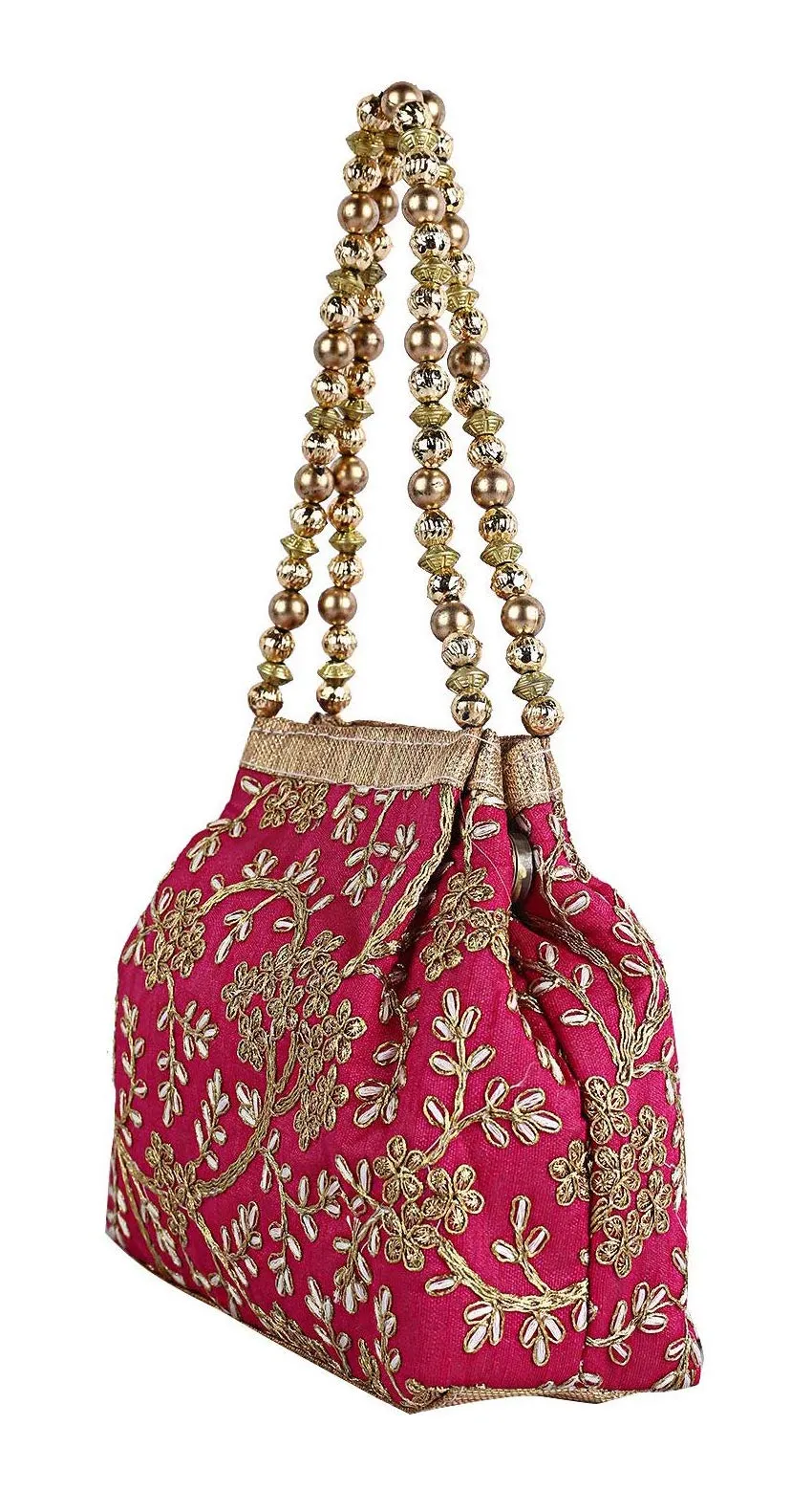 Kuber Industries 2 Pieces Polyester Embroidered Woman Potli Bag, Pink - CTKTC31393