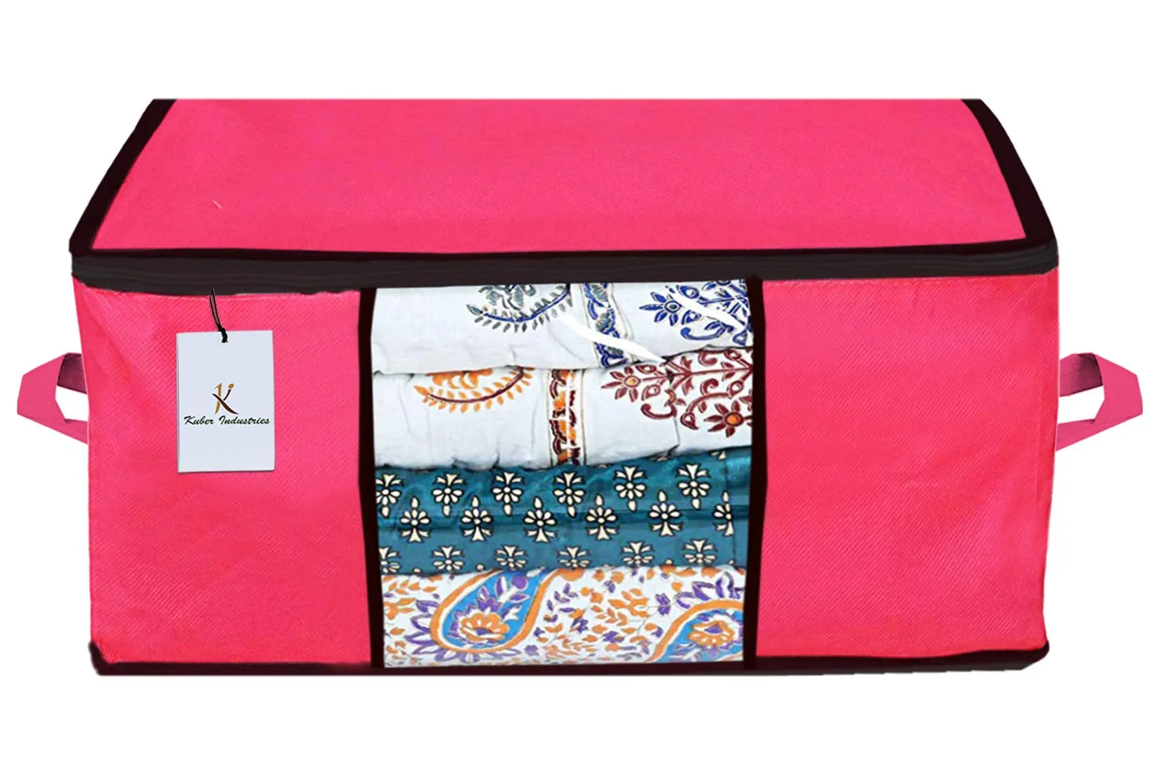 Kuber Industries Underbed Storage Bag, Storage Organiser, Blanket Cover Set of 3 - Pink, Extra Large Size-CTKTC23857