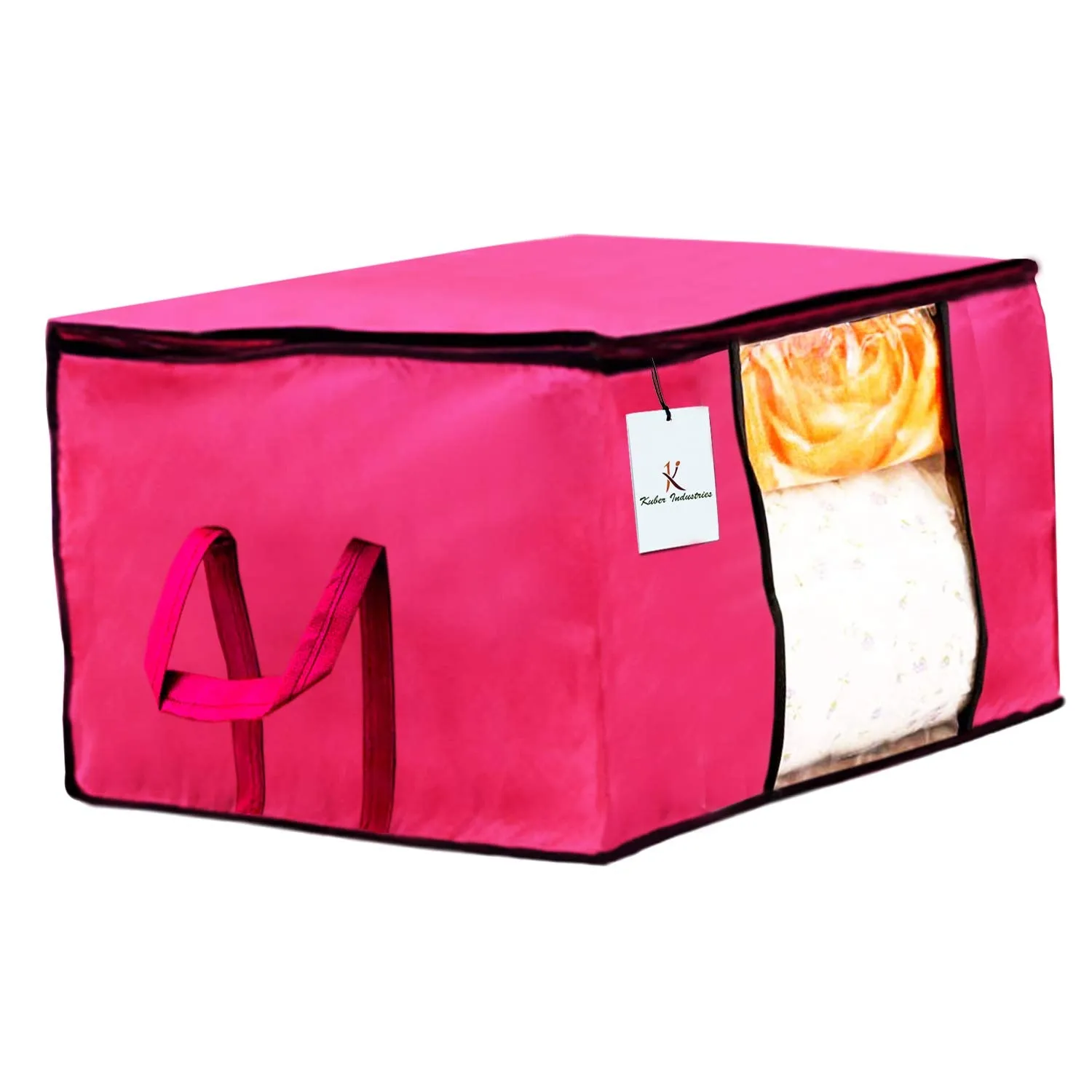 Kuber Industries Underbed Storage Bag, Storage Organiser, Blanket Cover Set of 3 - Pink, Extra Large Size-CTKTC23857