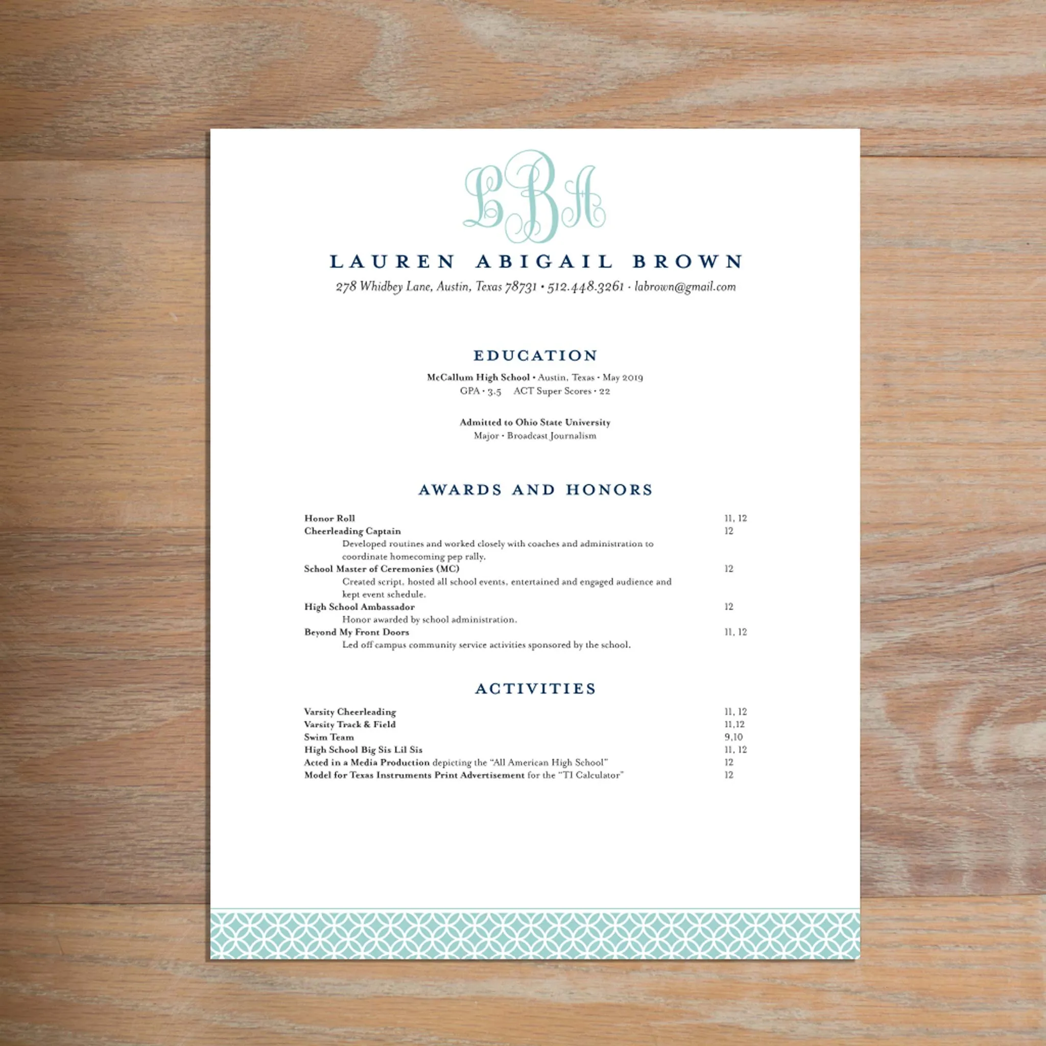 Lattice Monogram Custom Letterhead