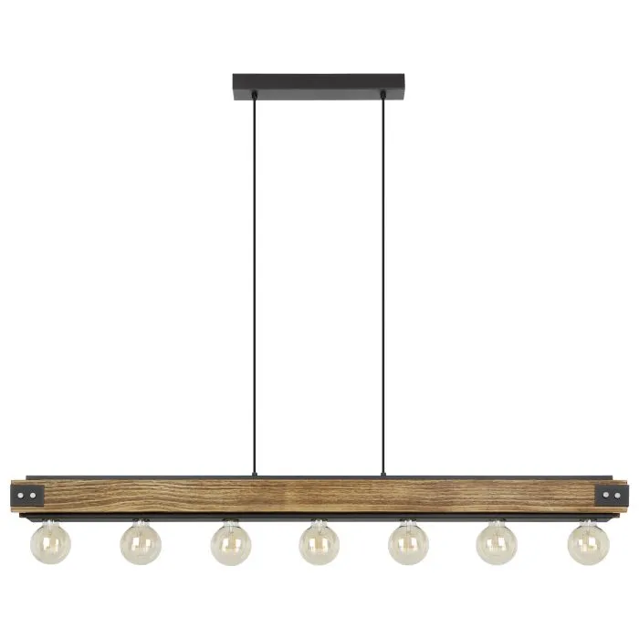 Layham Vintage Timber and Black 7 Light Pendant