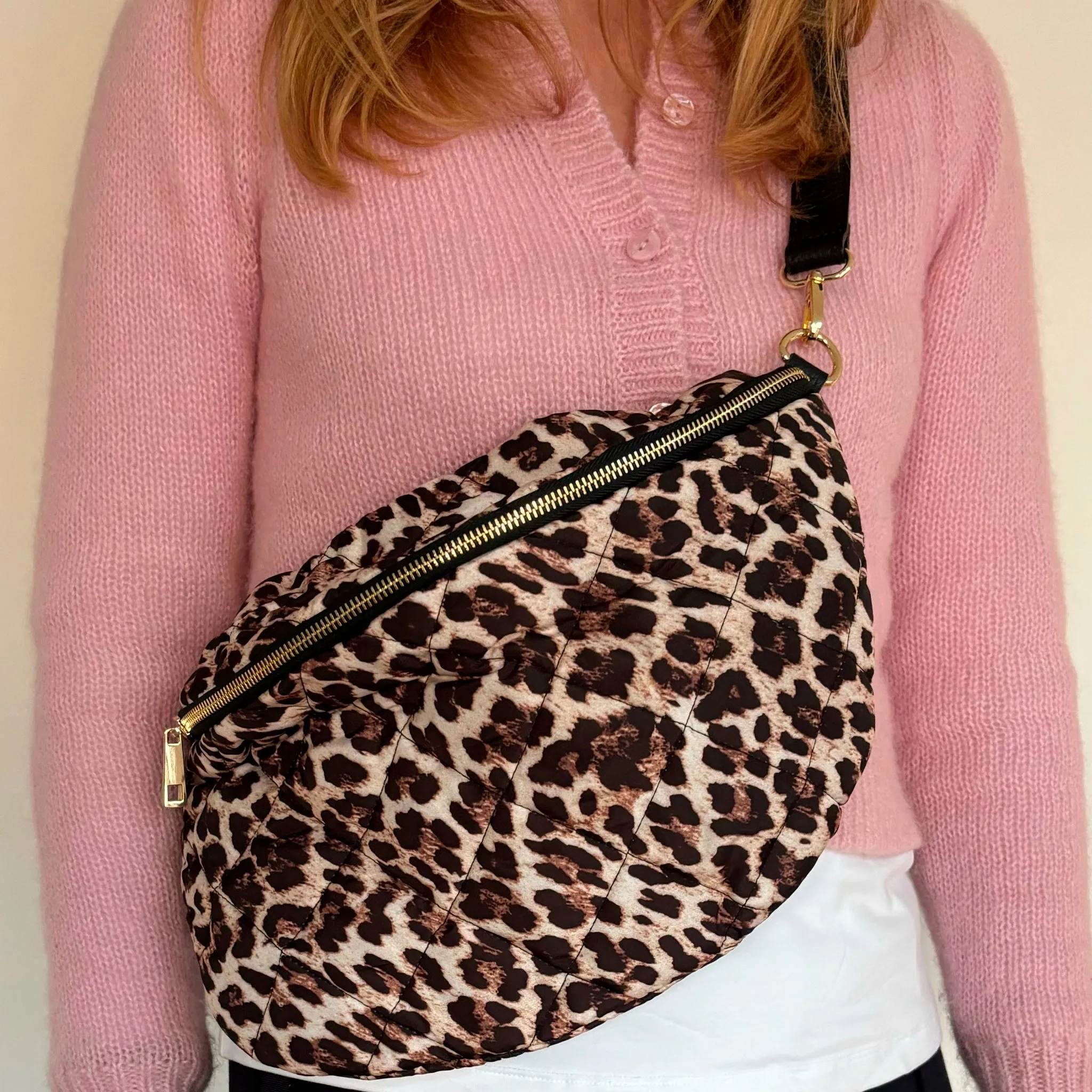 Leopard Print Puffer Crossbody Bag