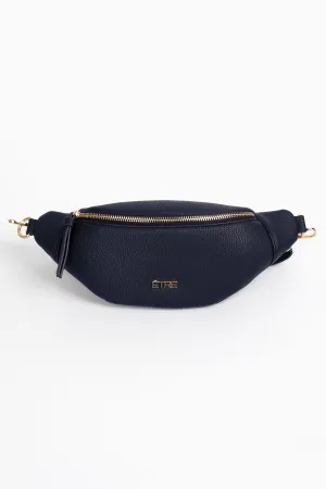 Lola Bum Bag - Navy Blue, Pebbled Faux Leather