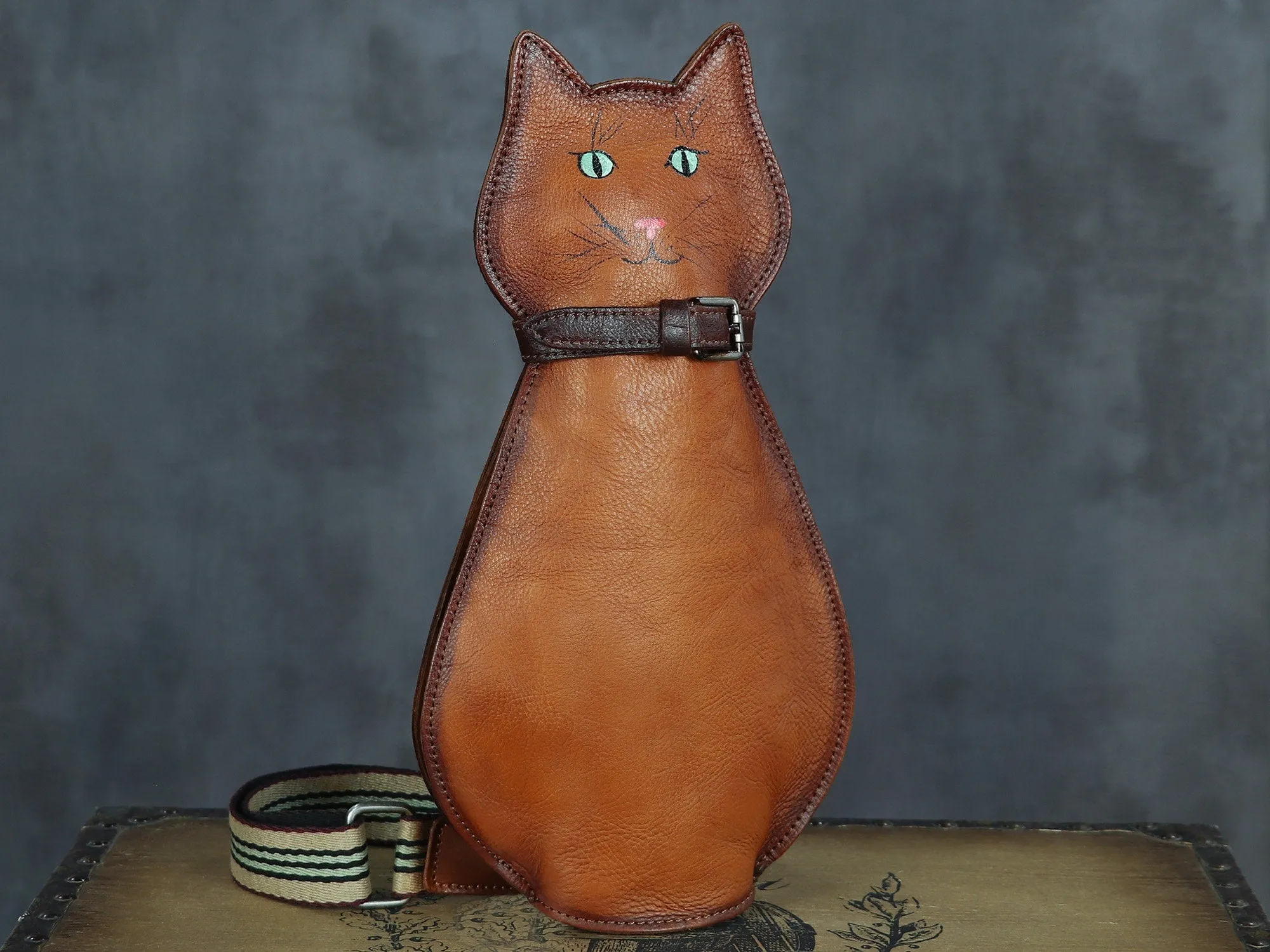 Lovely Cat Leather Sling Bag Crossbody Backpack