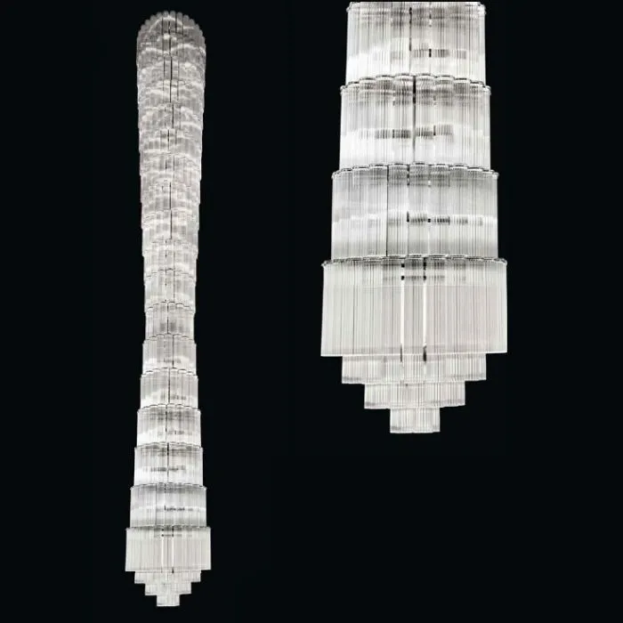 Magnificent Tall Italian Glass Stairwell Chandelier In Standard And Custom Sizes