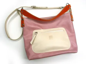 Makoto tote with cross body shoulder strap dusty Pink with Orange pop