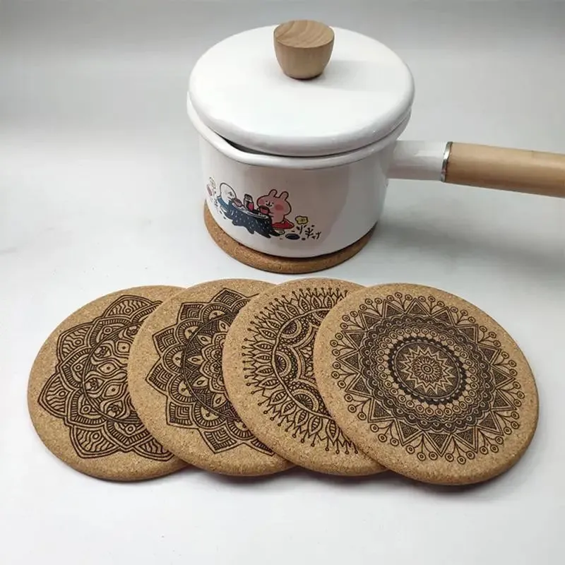 Mandala Pattern Round Cork Coasters