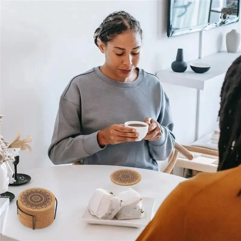 Mandala Pattern Round Cork Coasters