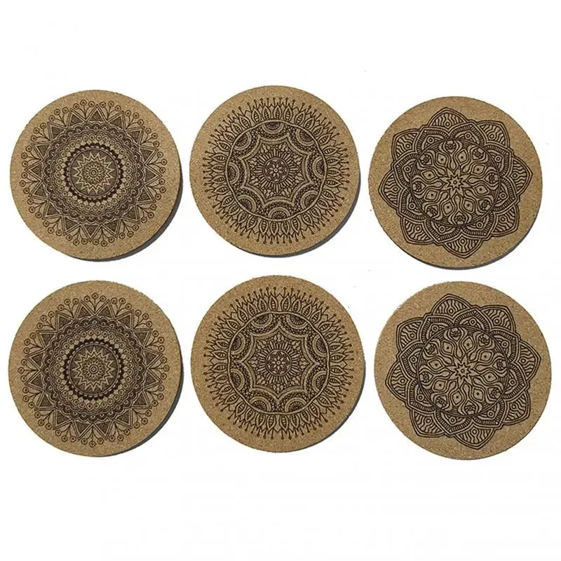 Mandala Pattern Round Cork Coasters