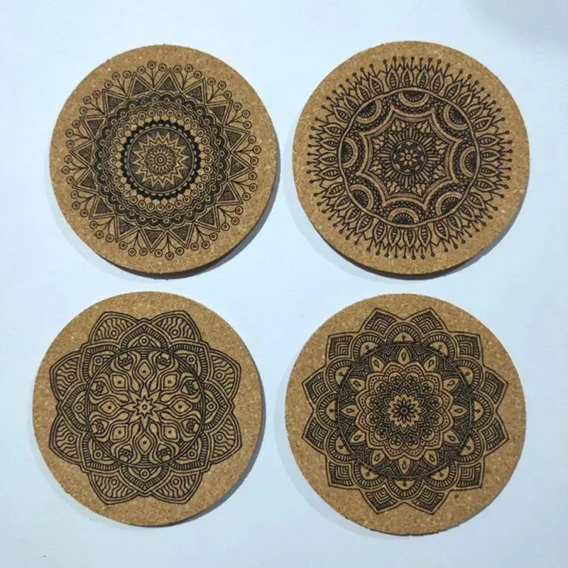 Mandala Pattern Round Cork Coasters