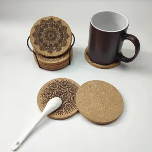 Mandala Pattern Round Cork Coasters