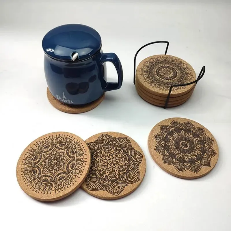 Mandala Pattern Round Cork Coasters