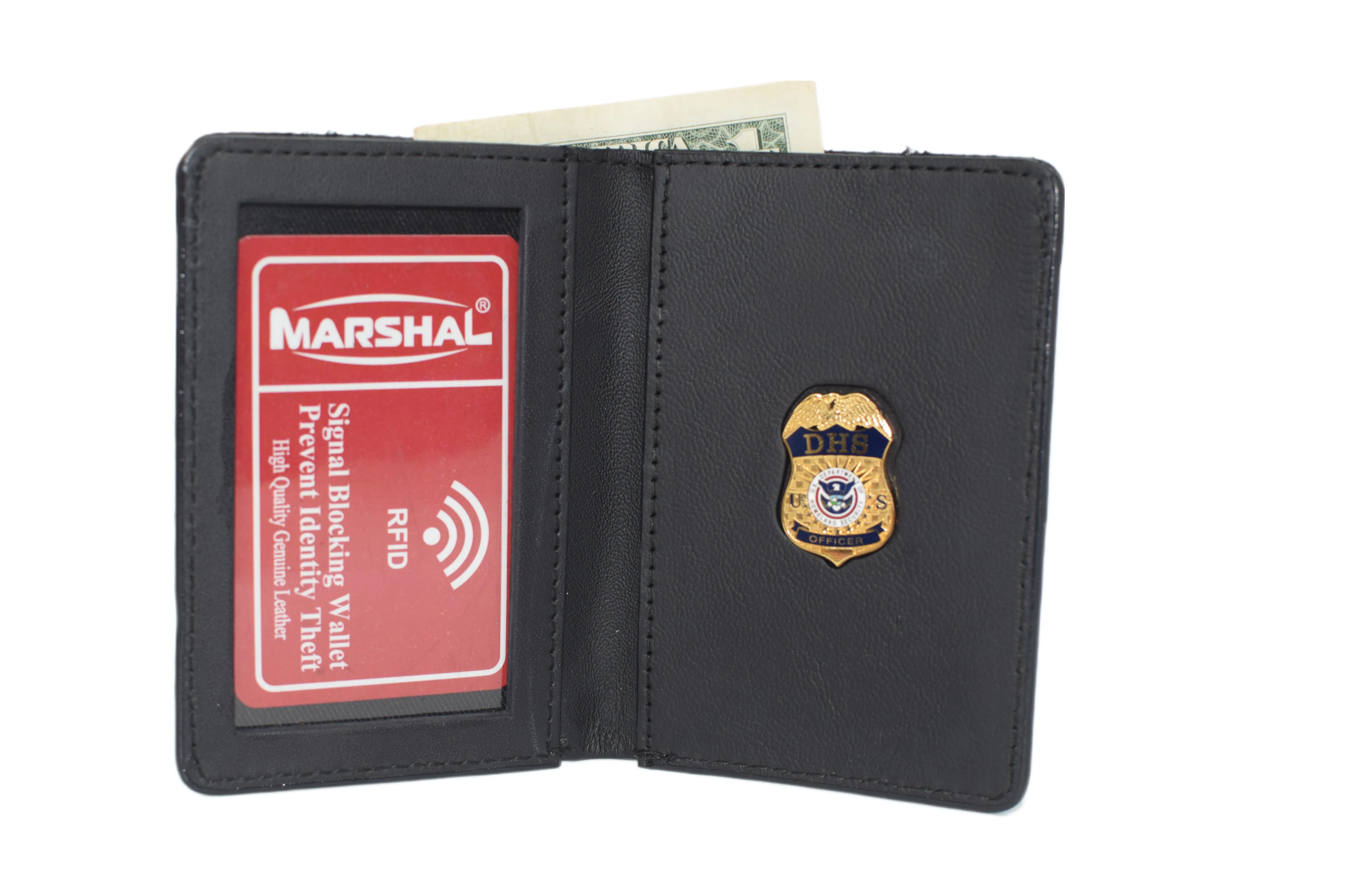 Marshal Family Member Badge Leather ID Wallet Case Shield Shape Black 2548TABK