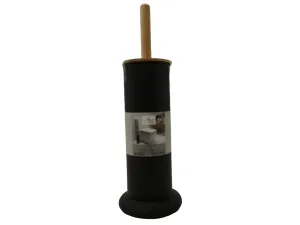 Matte Black Bamboo Toilet Brush with Modern Holder