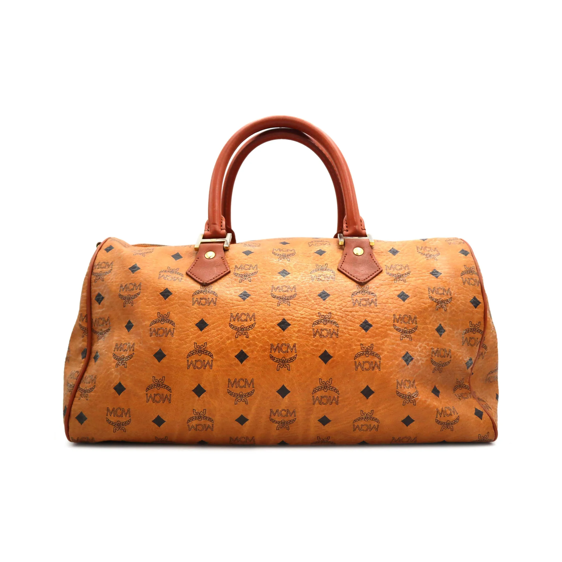 MCM Visetos Leather Boston Bag