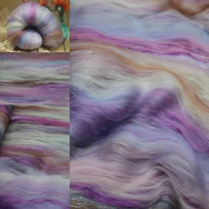 Merino Art Batt  - Pink Purple Brown  - 107 grams 3.7 oz - Wool for felting, spinning and weaving