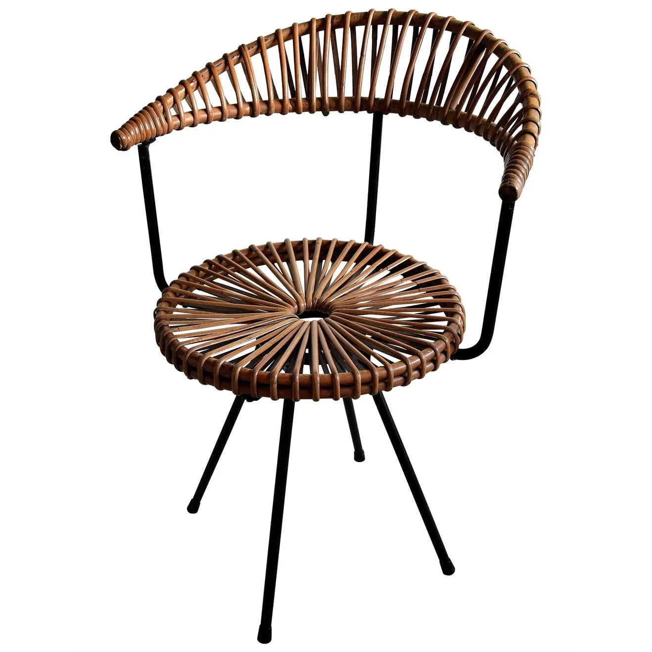 Mid Century Rattan and Black Iron Chair by Dirk van Sliedregt