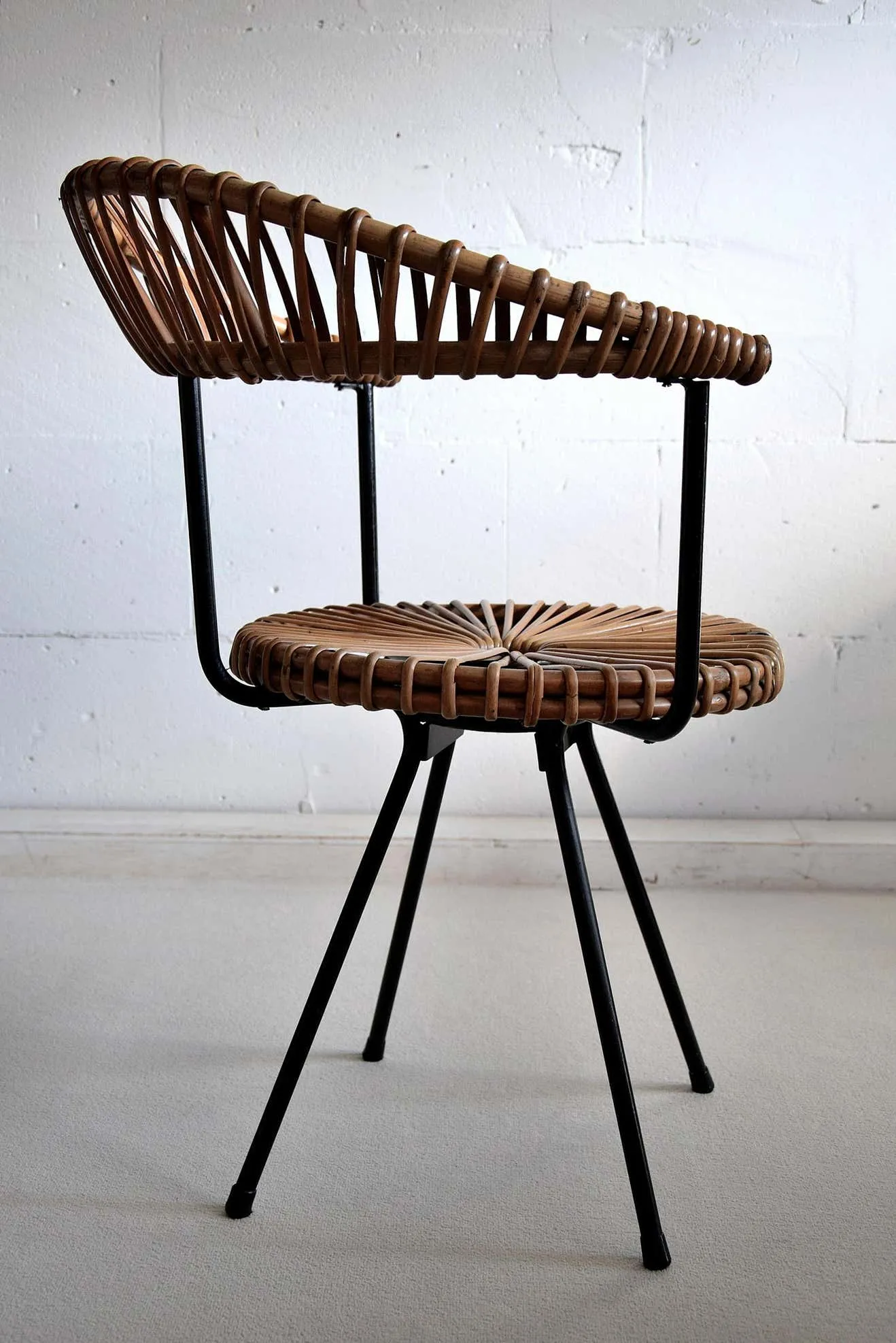 Mid Century Rattan and Black Iron Chair by Dirk van Sliedregt