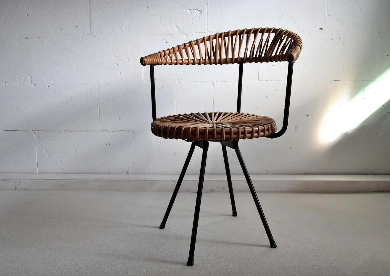 Mid Century Rattan and Black Iron Chair by Dirk van Sliedregt