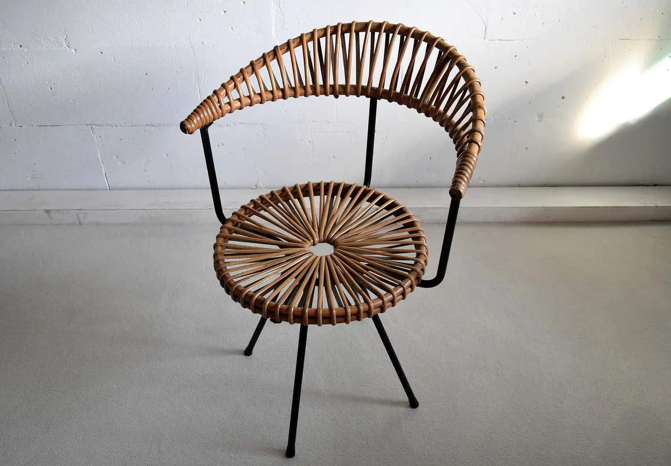 Mid Century Rattan and Black Iron Chair by Dirk van Sliedregt