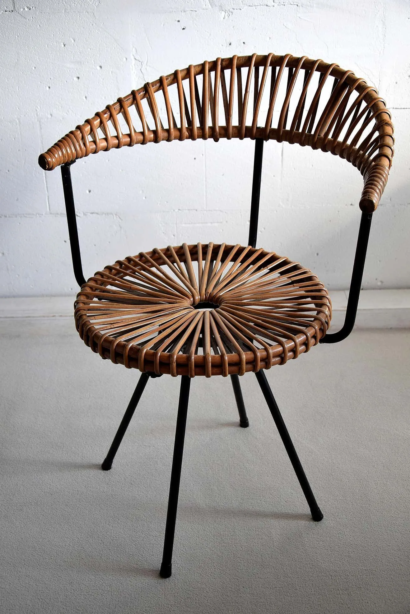 Mid Century Rattan and Black Iron Chair by Dirk van Sliedregt