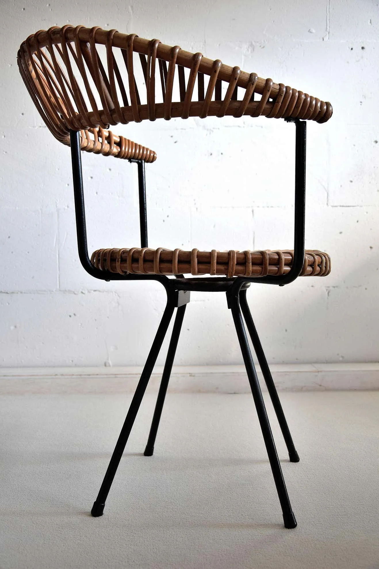 Mid Century Rattan and Black Iron Chair by Dirk van Sliedregt