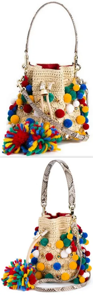 Mini Pompom Bucket Shoulder Bag