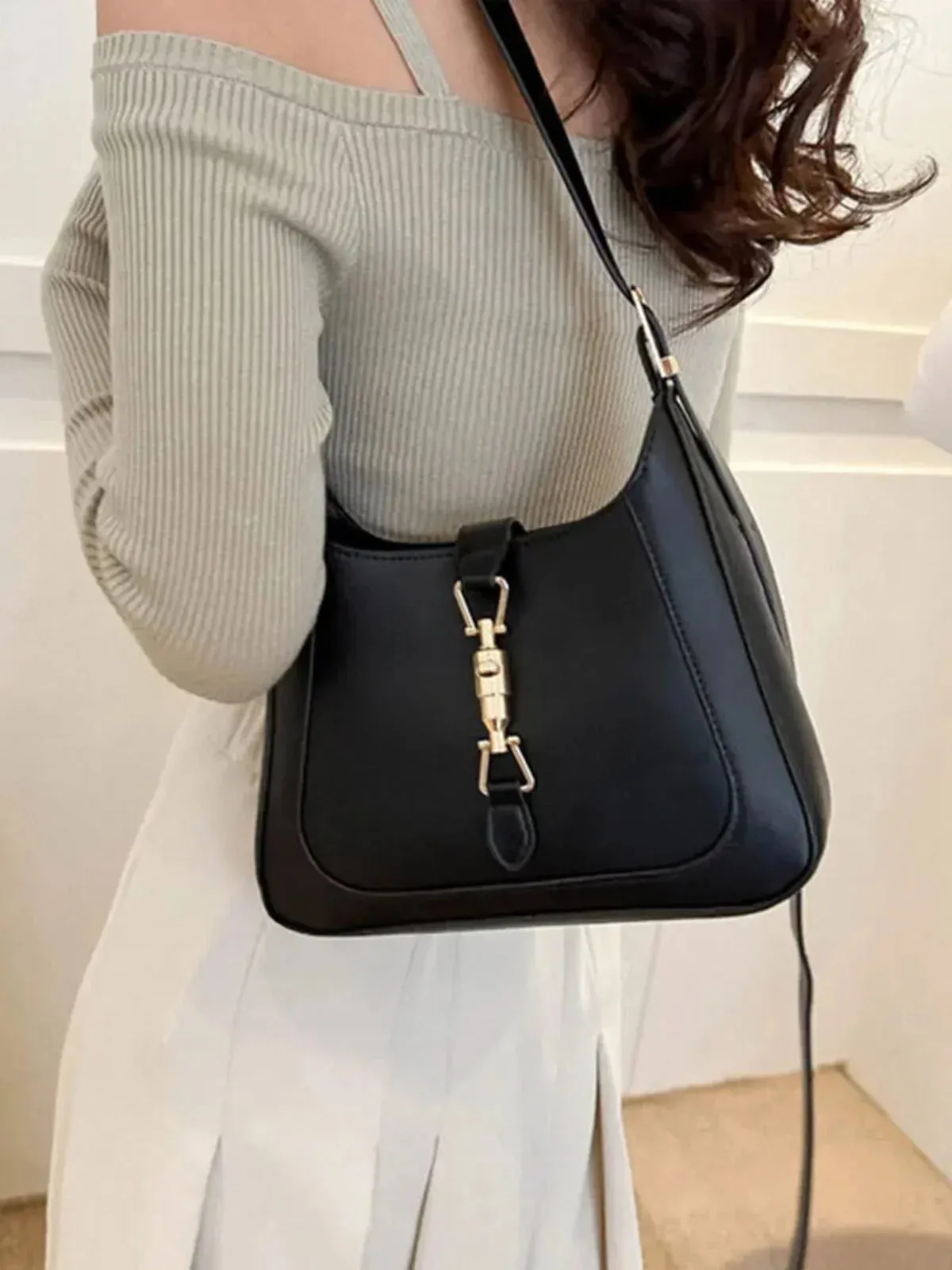 Minimalist Faux Leather Saddle Shoulder Bag