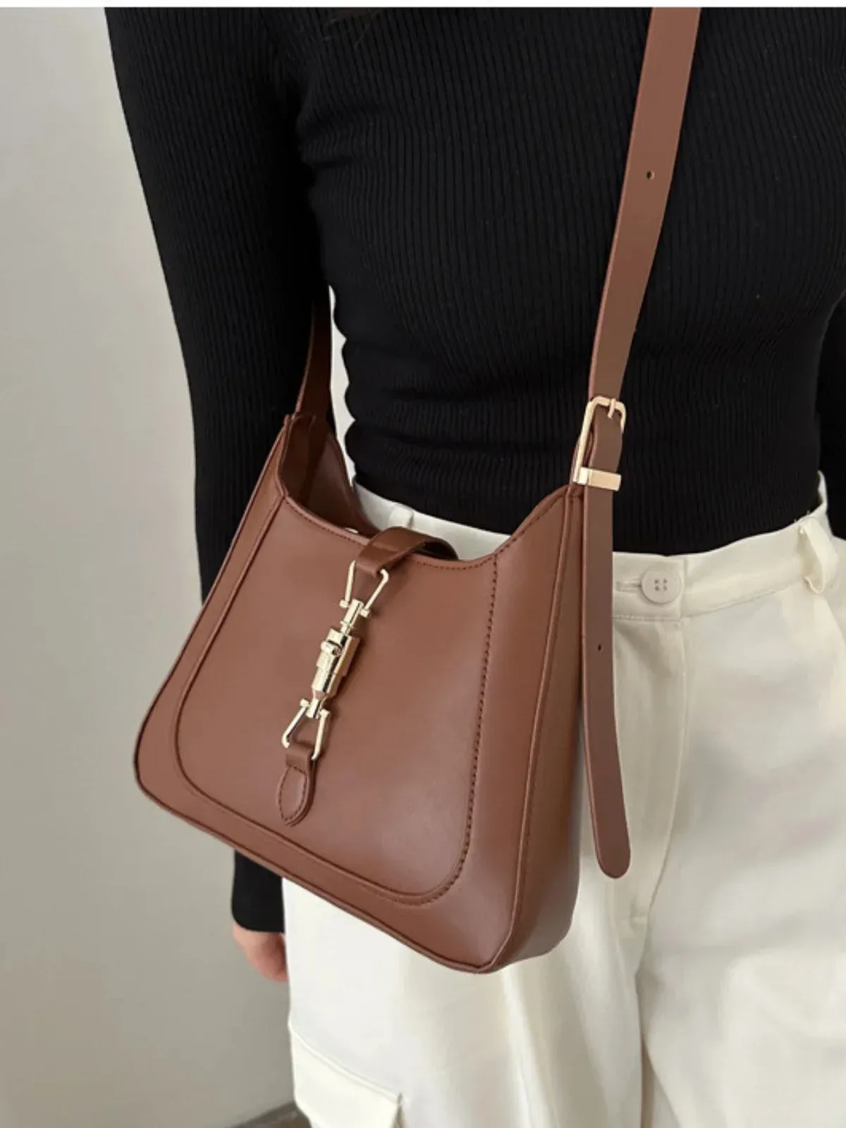 Minimalist Faux Leather Saddle Shoulder Bag