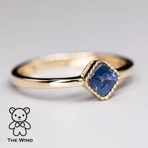 Minimalist Princess Cut Blue Sapphire Ring 14K Yellow Gold