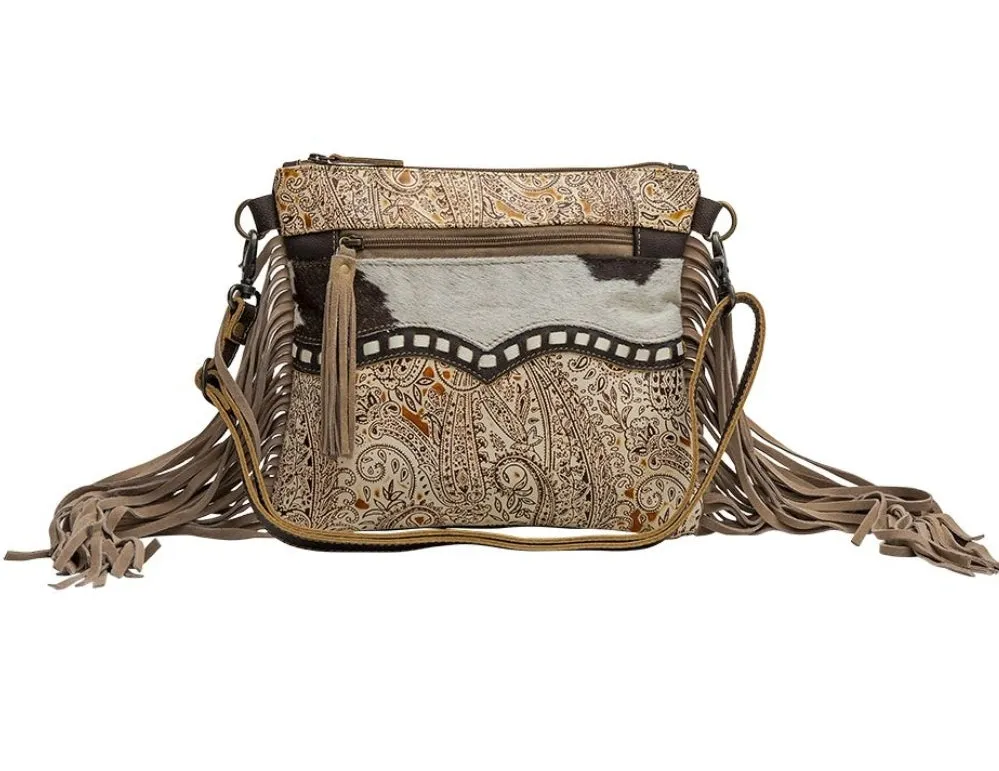 Oat Fields Leather Cross-body Purse with leather tassels