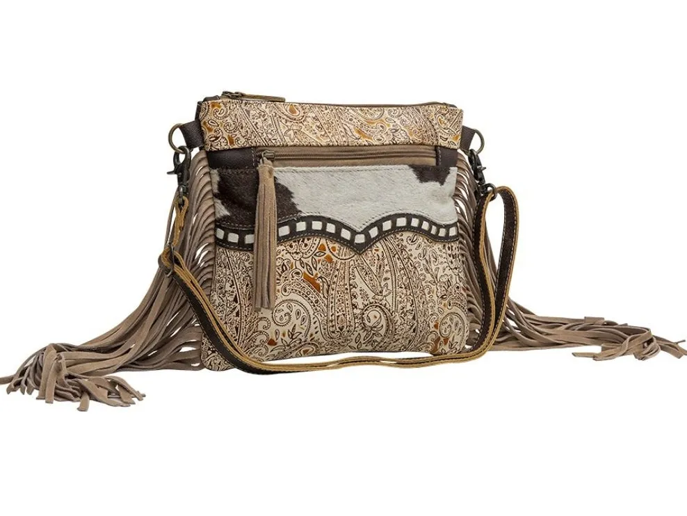 Oat Fields Leather Cross-body Purse with leather tassels