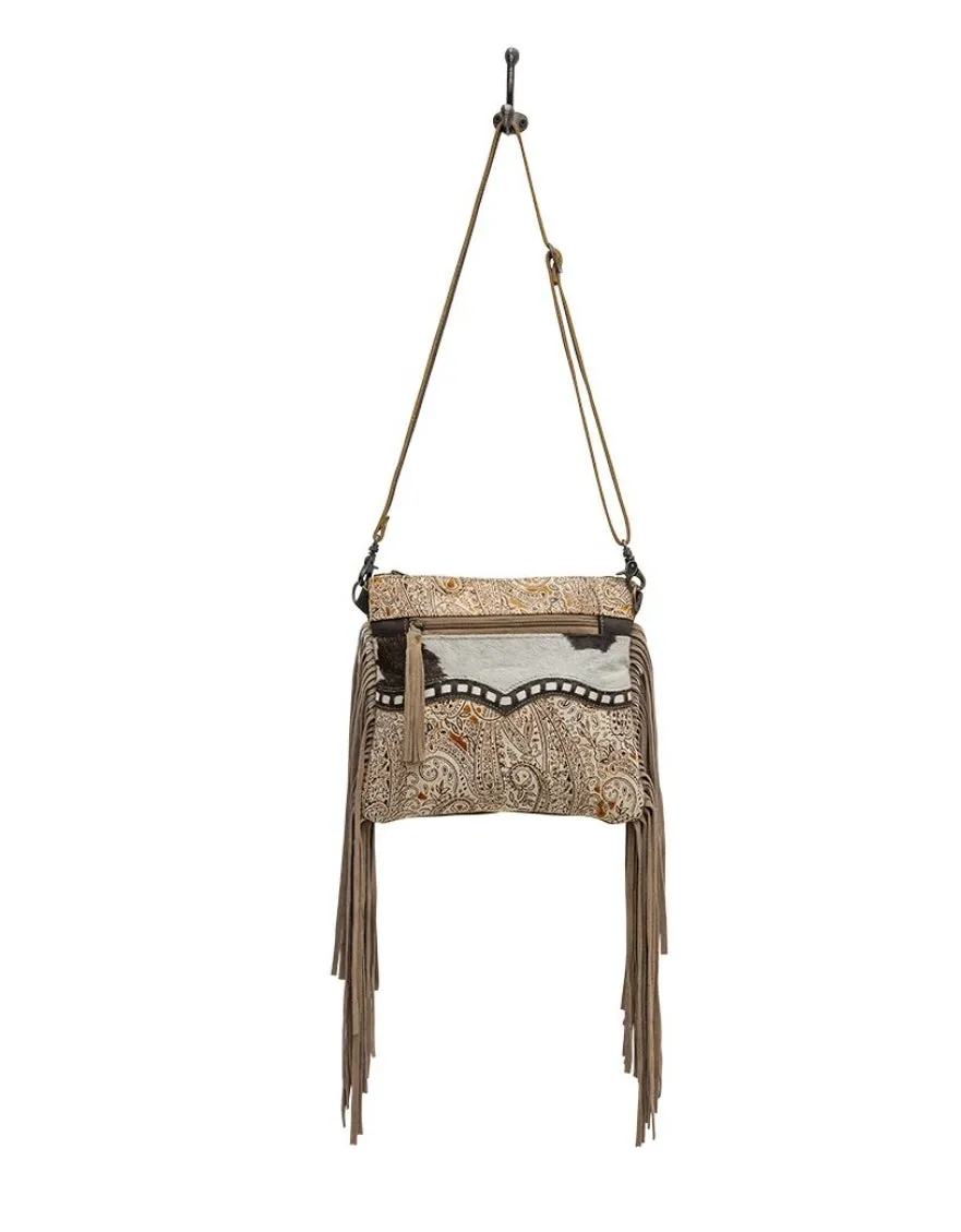 Oat Fields Leather Cross-body Purse with leather tassels