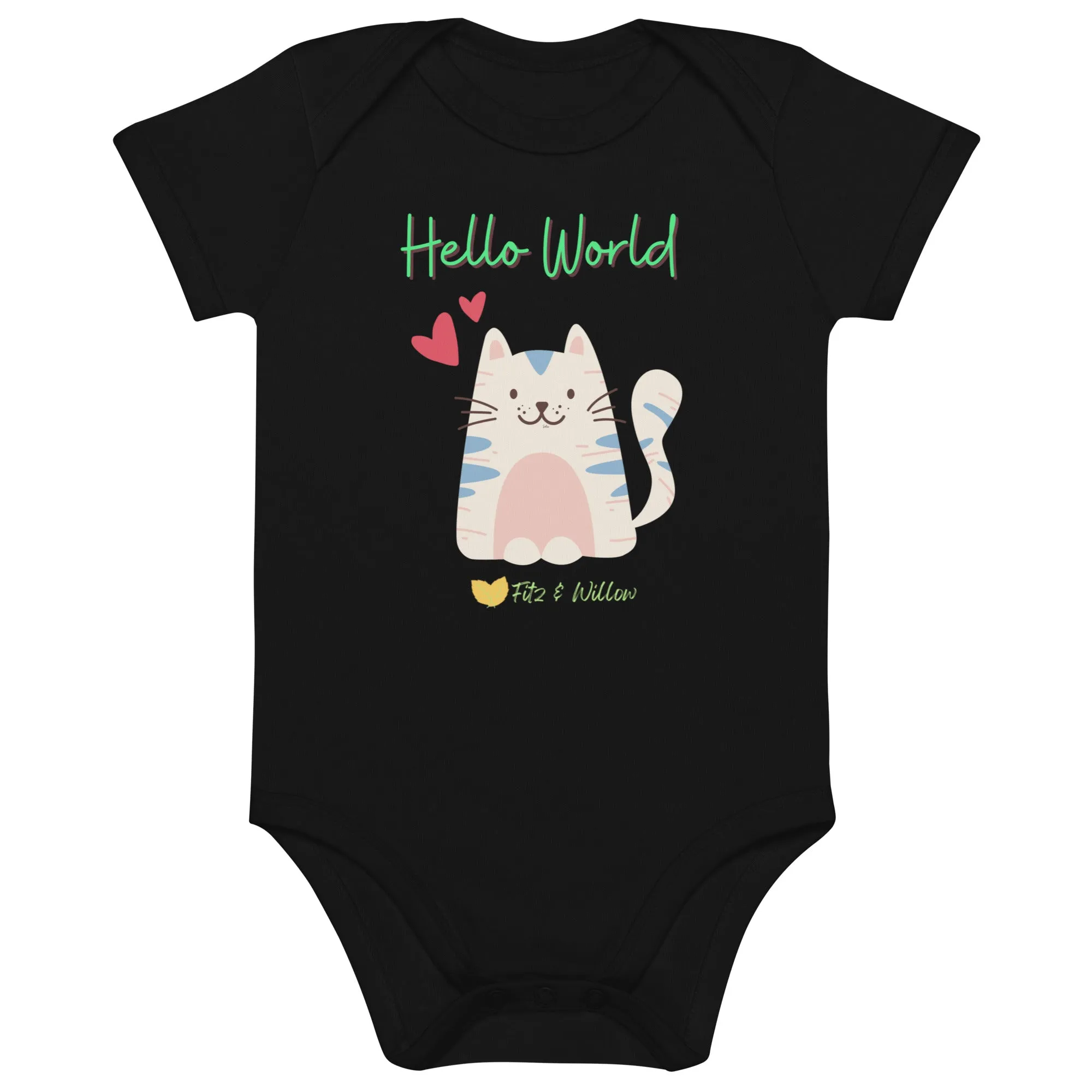 Organic cotton baby bodysuit, Hello World