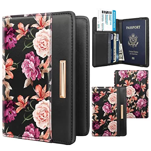 Passport Holder Cover RFID Blocking Cute Slim Travel Passport Wallet for Women,Black