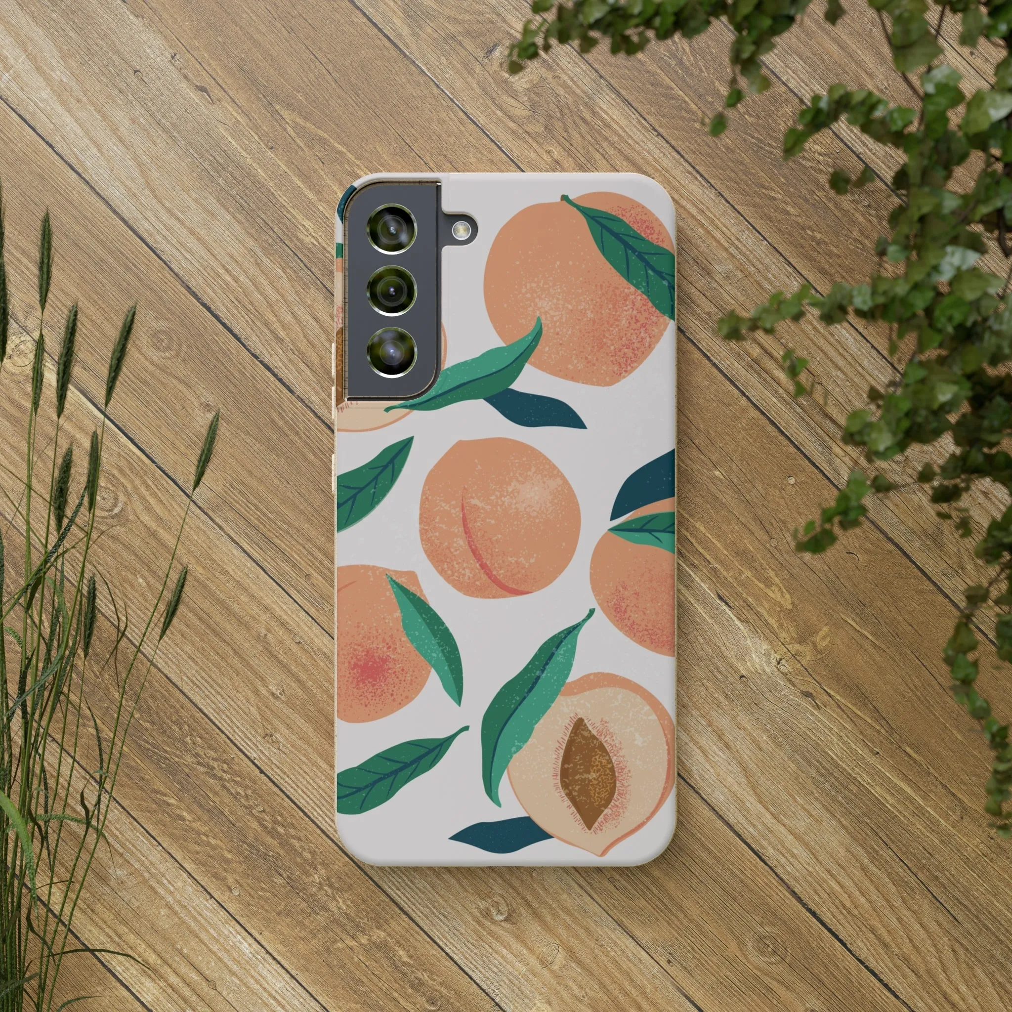 Peaches iPhone 13 12 11 Pro Case, Fruit Compostable Vegan Biodegradable Plant Samsung Galaxy S20 S22 Ultra Eco Friendly Cell Phone