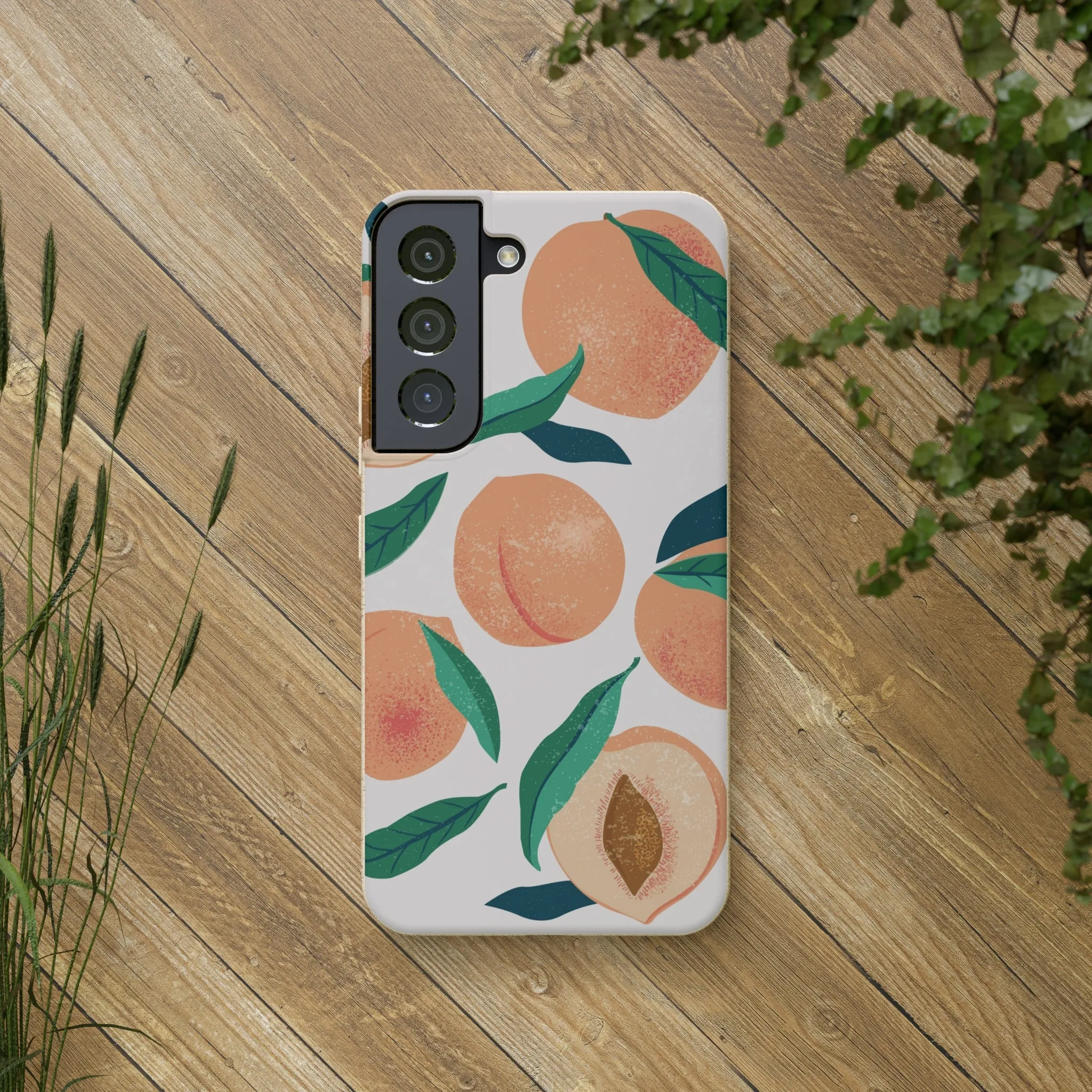 Peaches iPhone 13 12 11 Pro Case, Fruit Compostable Vegan Biodegradable Plant Samsung Galaxy S20 S22 Ultra Eco Friendly Cell Phone