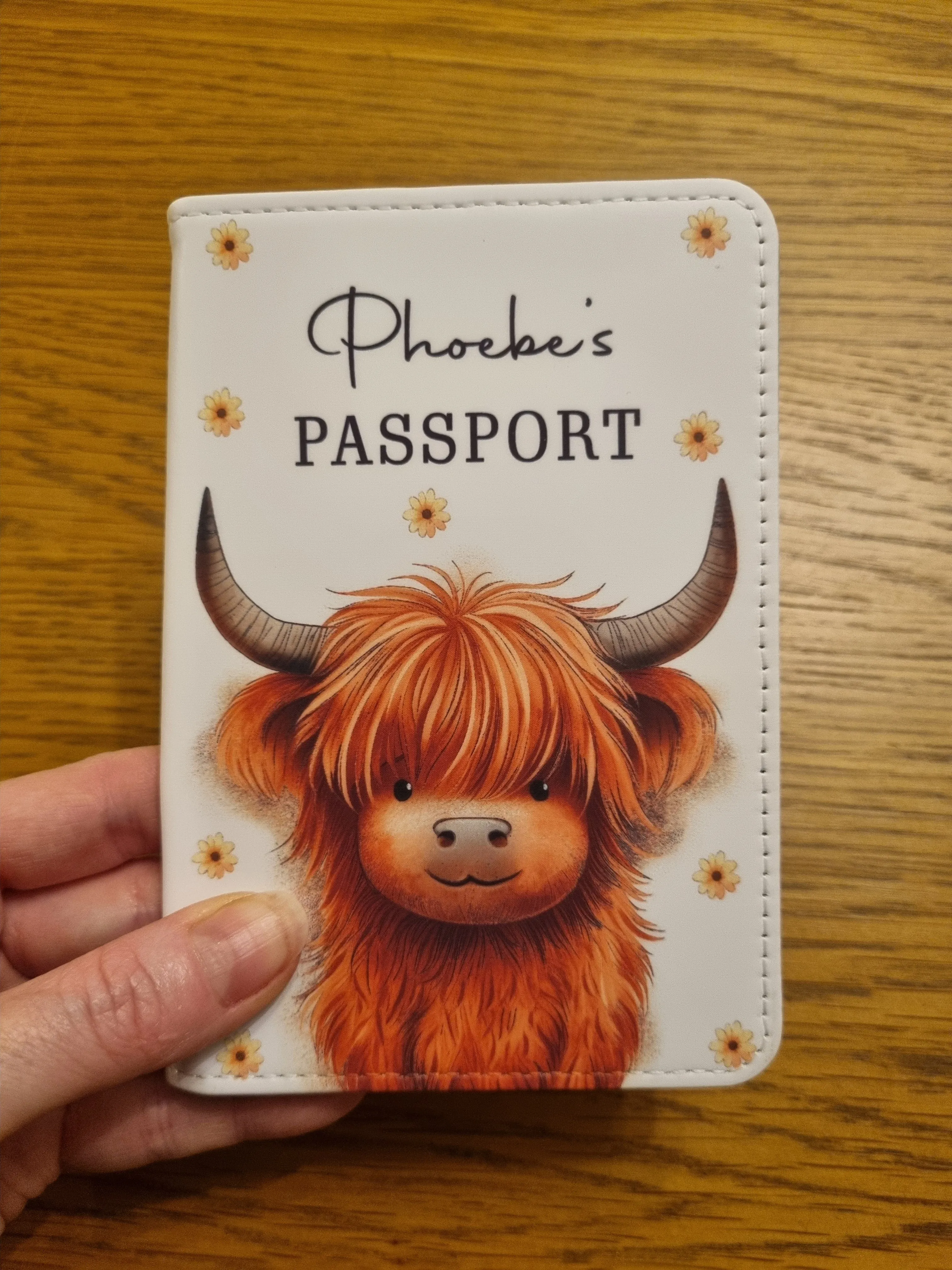 Personalised First Passport Cover - 1st Passport Holder - Kids Passport Cover - Baby Passport Holder - First Holiday - Highland Cow Passport