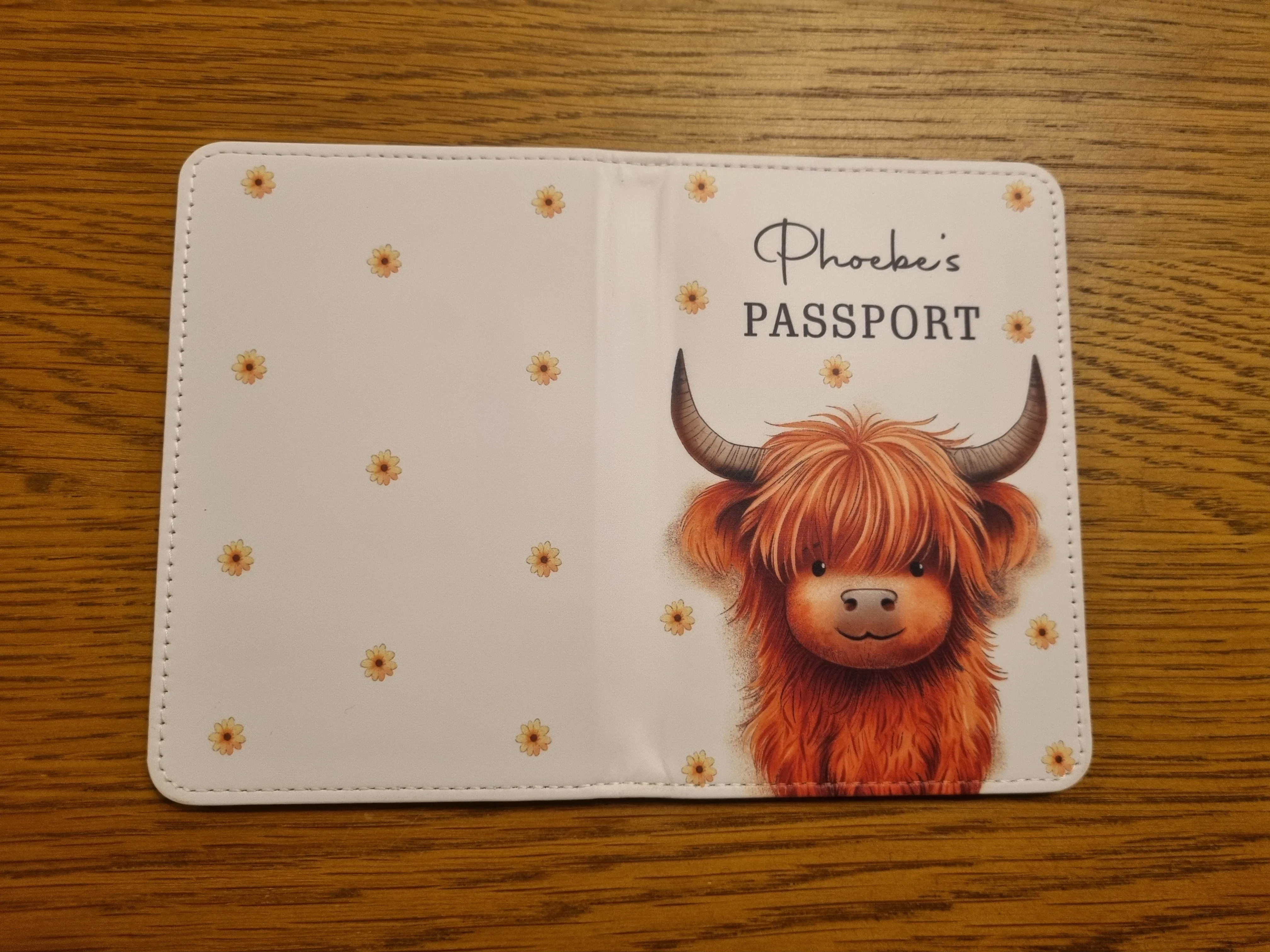 Personalised First Passport Cover - 1st Passport Holder - Kids Passport Cover - Baby Passport Holder - First Holiday - Highland Cow Passport