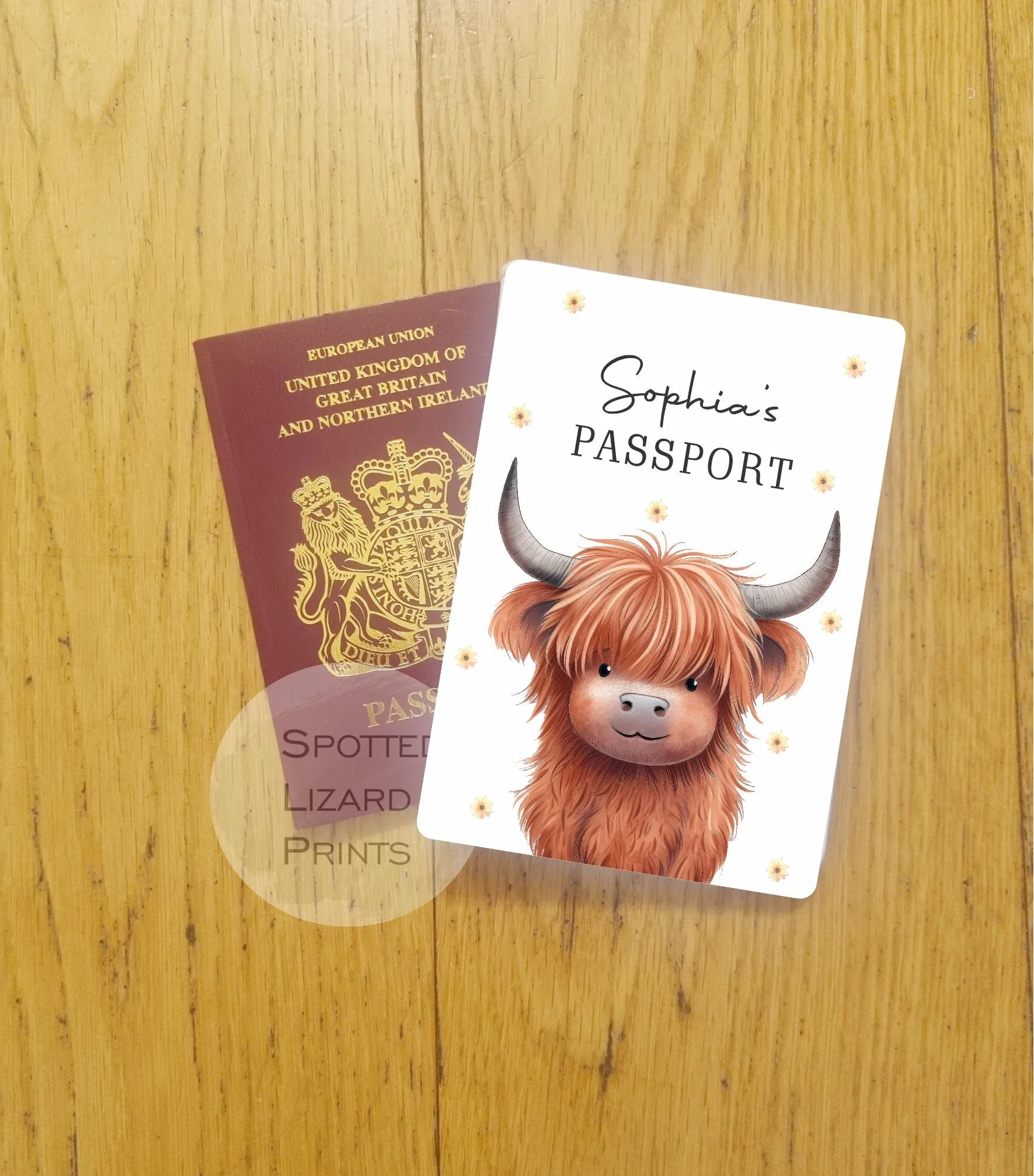 Personalised First Passport Cover - 1st Passport Holder - Kids Passport Cover - Baby Passport Holder - First Holiday - Highland Cow Passport