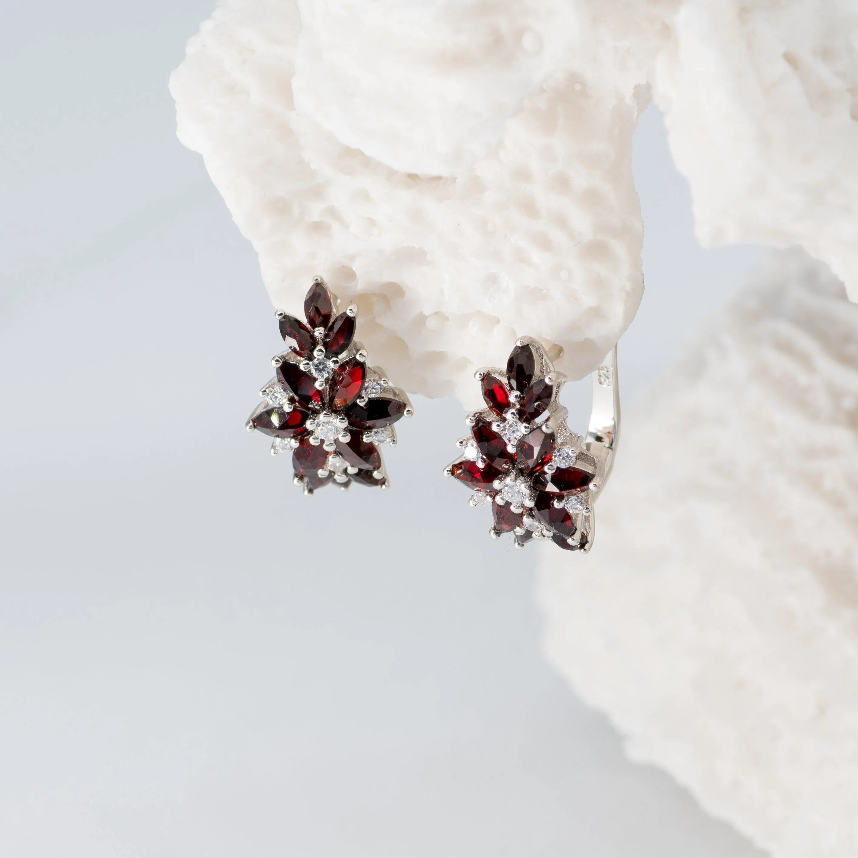 Plum Garnet Earrings in Sterling Silver