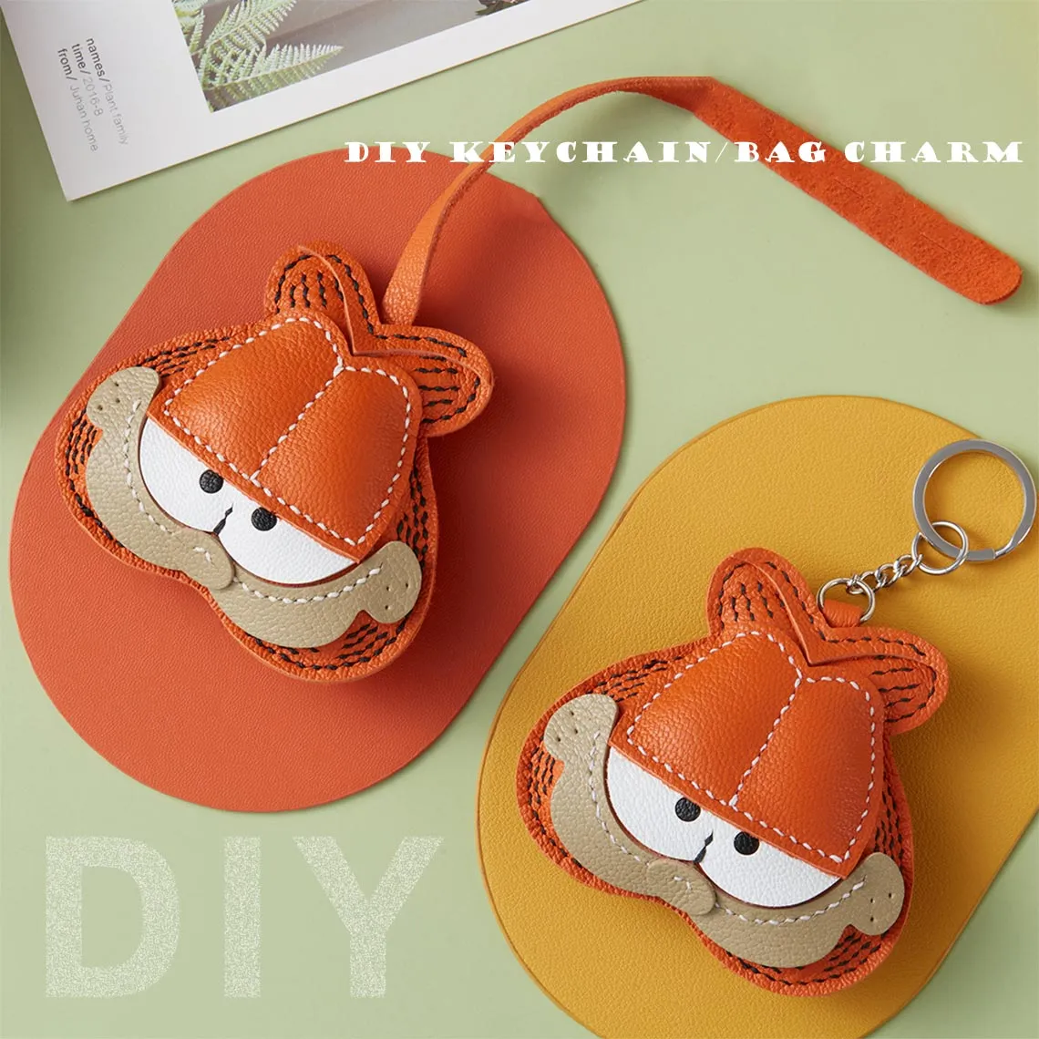 POPSEWING® Sheep Leather Garfield Cat Keychain DIY Kit