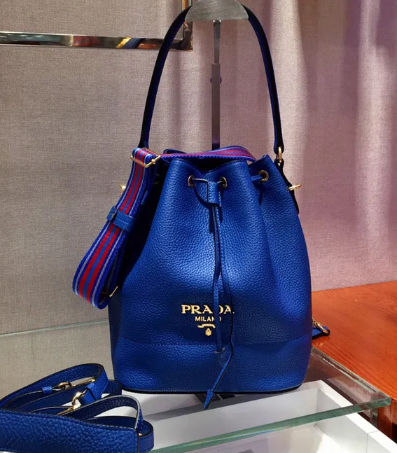 Prada Leather Bucket Bag Blue